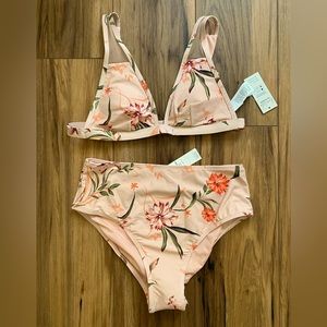 Cupshe Spring Breath Garden Tall Tri & High Waist Bikini Set. Size M. NWT.